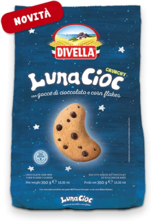 Biscuiti Divella "Luna Cioc" cu bucati de ciocolata si fulgi de porumb 350gr